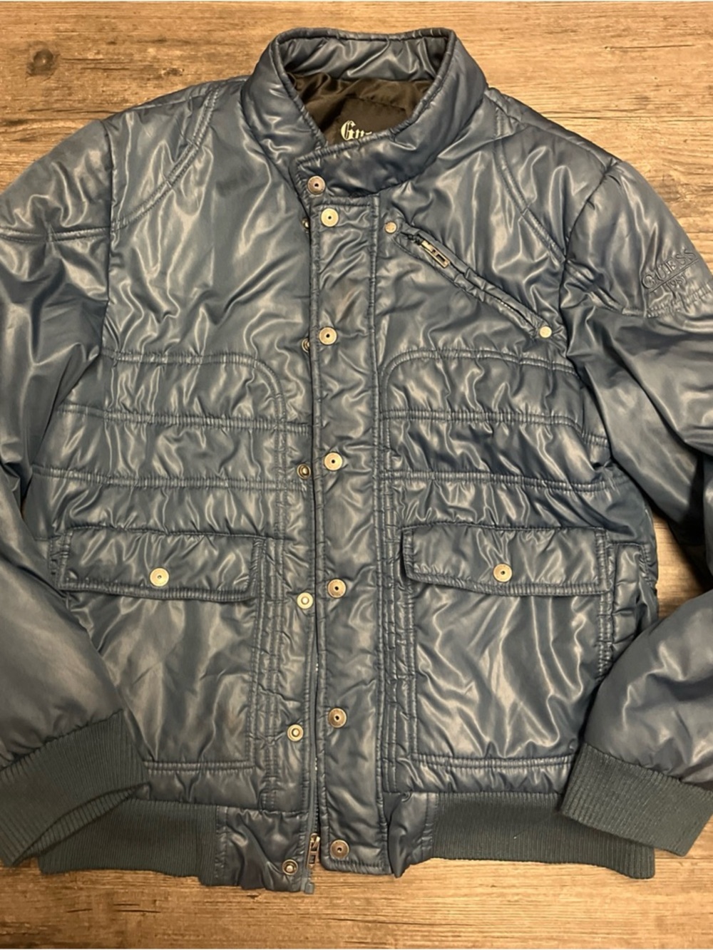 Guess Men's Quilted Puffer Jacket in Slate Blue